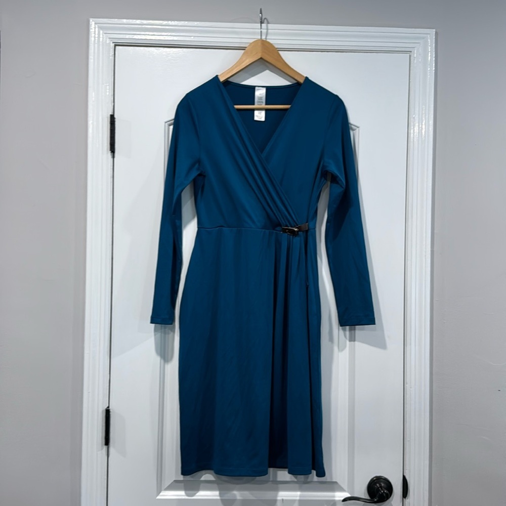 🔵 Teal Long Sleeve Wrap Dress Size Small